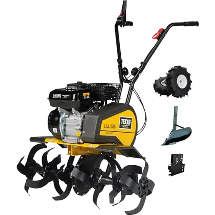 Texas Benzinmotorhacke Lilli 535TG, 85 cm Arbeitsbreite, 4 kW, mit Rückwärtsgang und Zubehör für vielseitige Arbeiten