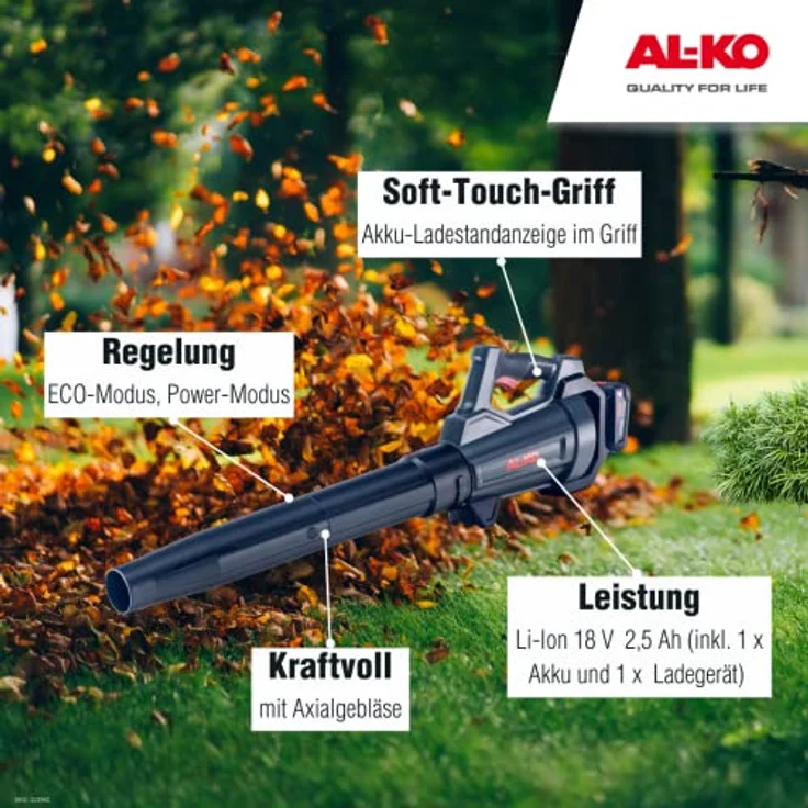 AL-KO 18 V Bosch Home And Garden Compatible Akku-Laubbläser Lb 1860 Set mit Akku 18 V 2,5 Ah und Ladegerät – Bild 3