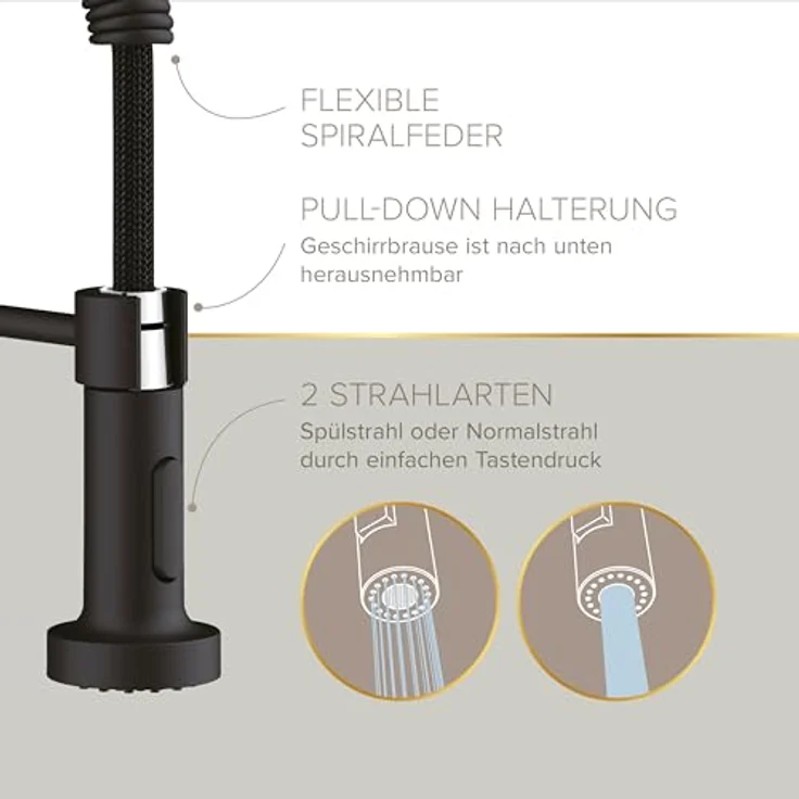 Lenz Küchenarmatur NOVA Niederdruckanschluss mit flexibler Pendelbrause, Chrom, 360° schwenkbar, Anti-Fingerabdruck Oberfläche – Bild 5