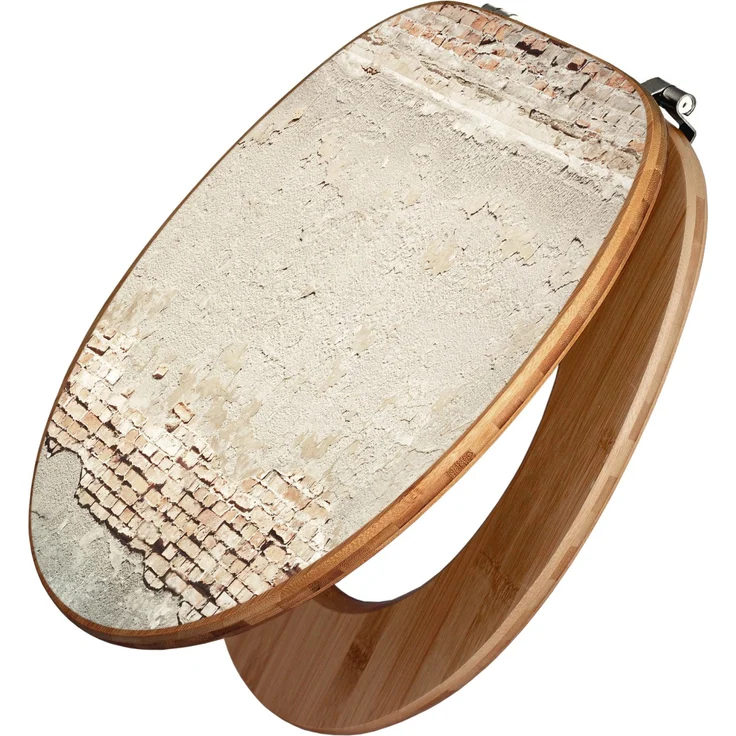 Banjado Bambus Toilettendeckel, WC Sitz mit Motiv Baulücke, Universal Scharniere, 44cm x 38cm x 5,5cm