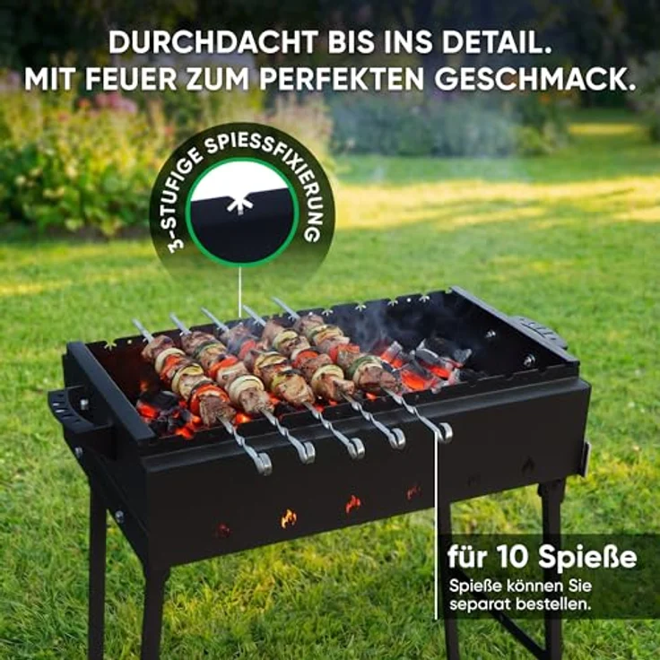 Davr Metall Mangal - Grillmeister, klappbar, 2 mm Stahl, 60 cm, schwarz, für 9 Spieße – Bild 5