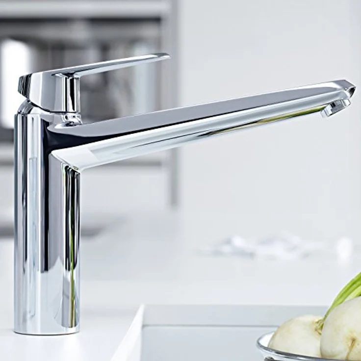 Grohe Küchenarmatur Eurodisc Cosmopolitan, mittelhoher Auslauf mit schwenkbarem Gussauslauf, Chromoberfläche – Bild 3