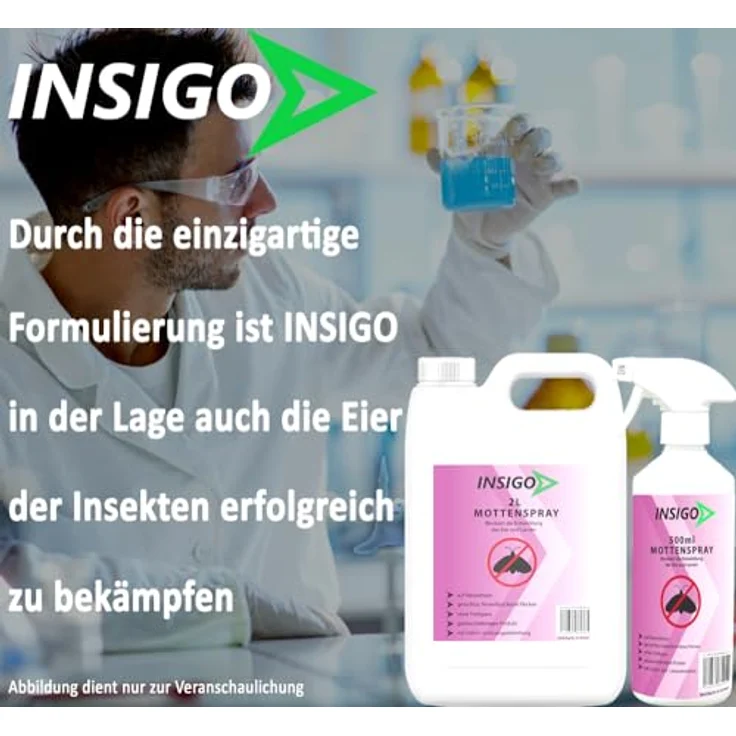 INSIGO Anti-Motten Spray 500ml | Hochwirksame Mottenbekämpfung auf Wasserbasis | Gegen Motten, Larven & Eier | Fleckenfreie Motten-Abwehr – Bild 3