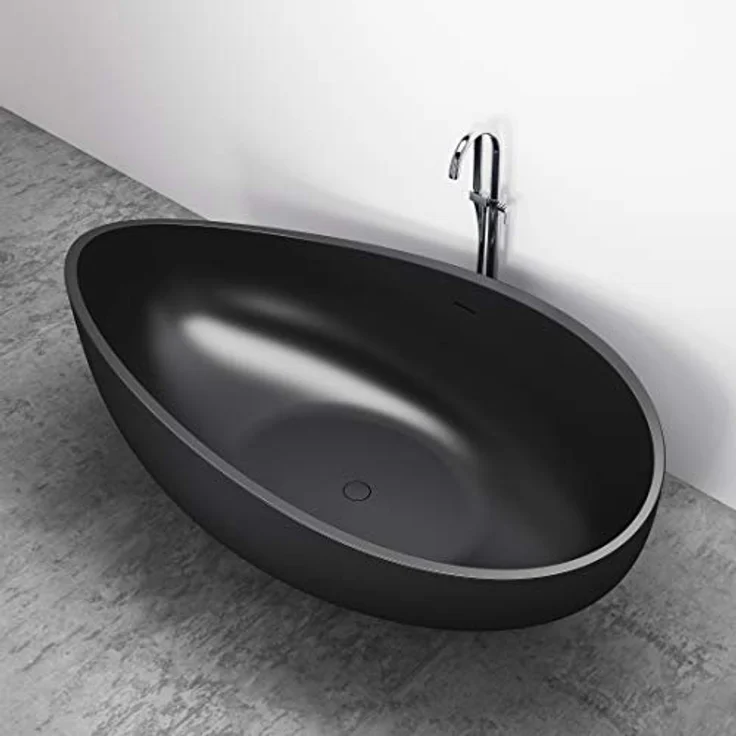 BERNSTEIN Freistehende Badewanne WAVE STONE, Mineralguss, 180 x 110 cm, Schwarz matt, antibakteriell, inkl. Ab- und Überlaufsystem – Bild 2