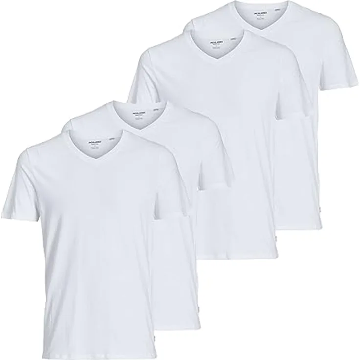 Jack & Jones Basic V-Shirt, Herren T-Shirt im 2er Set, Weiss, Größe M