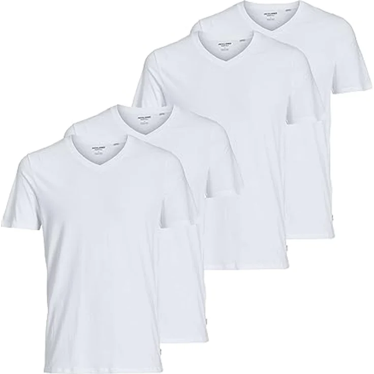 Jack & Jones Basic V-Shirt, Herren T-Shirt im 2er Set, Weiss, Größe M – Bild 1