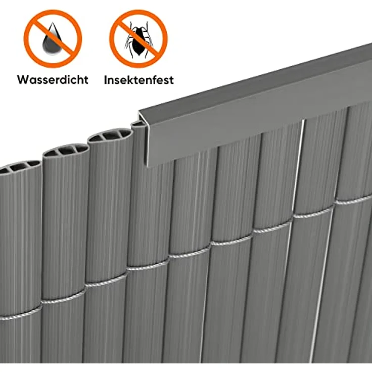 Sekey PVC Zaunschiene Abdeckprofil 5pcs x 1m, Schutzzubehör für PVC Sichtschutzmatte, 1 m/Wurzel, 5er Set, Grau – Bild 2