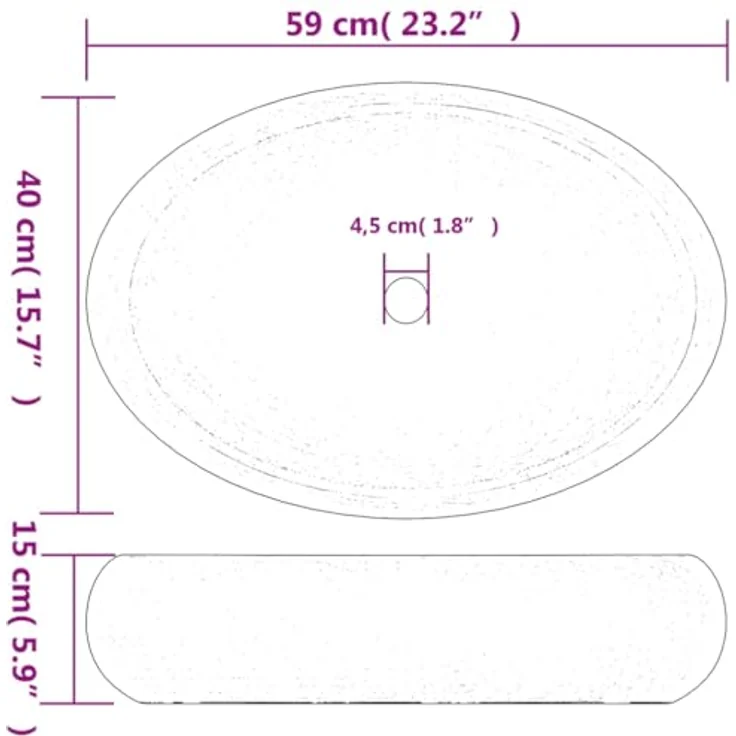 vidaXL Aufsatzwaschbecken, Oval Waschbecken mit Muster, Handgefertigt Waschtisch Waschschale für Badezimmer, Handwaschbecken Spülbecken, Grün 59x40x15 cm Keramik – Bild 4