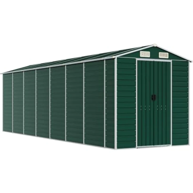 vidaXL Gerätehaus, Gartenhaus mit Schrägdach Griffe, Gartenschuppen Schuppen mit Stauraum, Geräteschuppen Metallschuppen, Grün 191x640x198 cm Verzinkter Stahl – Bild 1