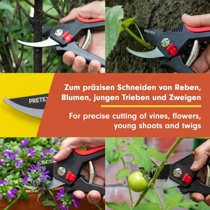 PRETEX Gartenschere mit einhändig bedienbarem Sicherungshebel, Schneideblatt mit Antihaft-Beschichtung | Garten-Schere, Reb-Schere, Weinberg-Schere, Ast-Schere – Bild 5