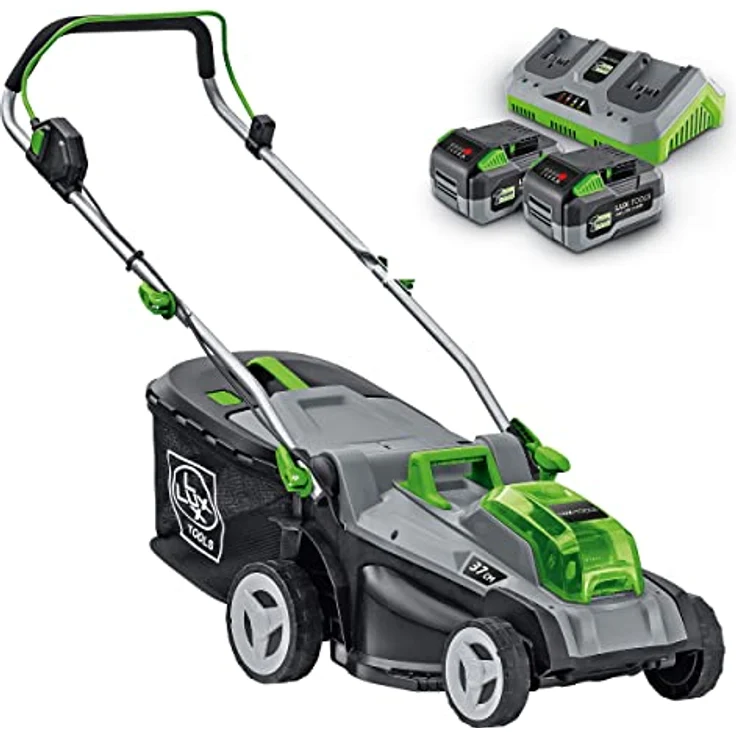LUX-TOOLS A-RM-2x20/37 Akku-Rasenmäher Set für Rasenflächen bis 350 m² inkl. 2 Akkus, Doppel-Ladegerät & Fangkorb (40 l) | 40V (2X 20V) Rasenmäher mit 4,0Ah & 37 cm Schnittbreite – Bild 1