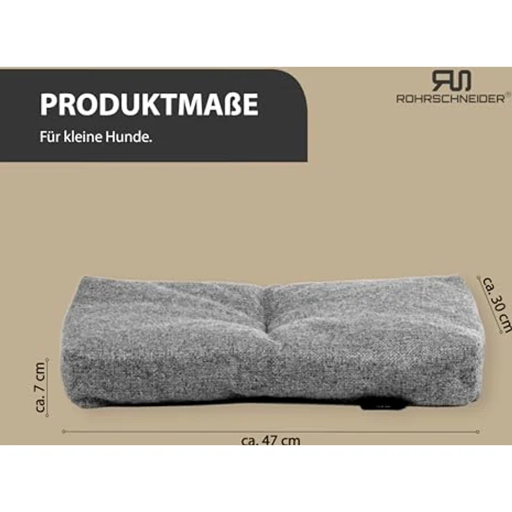 Rohrschneider Hundebett Made in EU | Hundematte mit Anti-Rutsch | strapazierfähiges Hundekissen für kleine, mittelgroße & große Hunde | Katzenbett | inkl. Futternapf - Gr.1 (grau, 47 x 30 x H 7 cm) – Bild 2