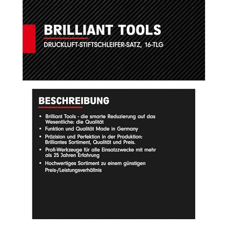 BRILLIANT TOOLS Druckluft-Stiftschleifer-Satz, 16-tlg. mit stufenloser Geschwindigkeitsregulierung und 3-mm- Spannzangen – Bild 5