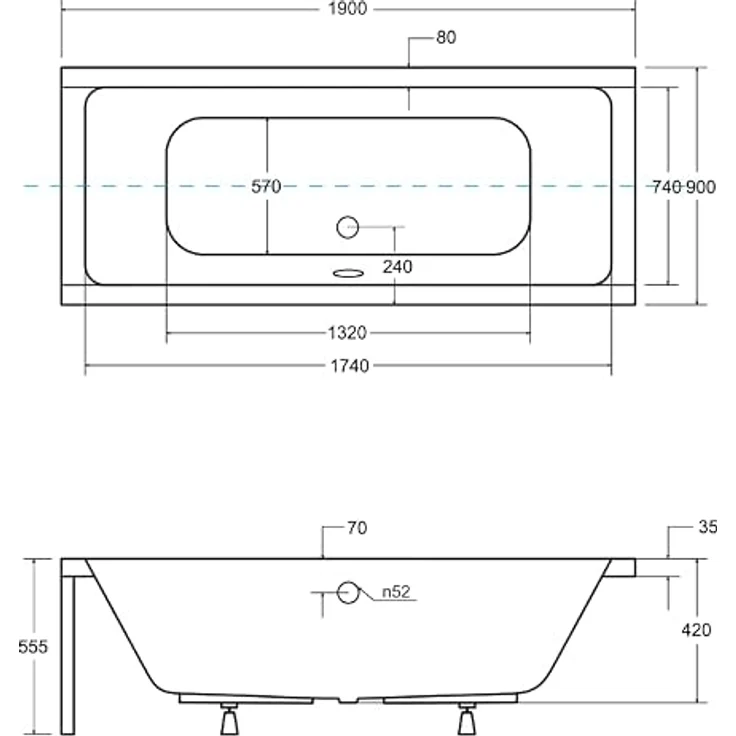 Besco BADLAND Badewanne QUADRO 190x90, Original Weiß Acryl, Komplettset mit Füßen und Chrom Automatik Ablaufgarnitur, Made in EU 3in1 – Bild 5