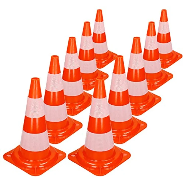 ECD Germany Verkehrskegel Pylone, 10 Stück, 47 cm, Orange-Weiß, mit 2 reflektierenden Streifen, stapelbar, flexibel, für Innen- und Außenbereich – Bild 1