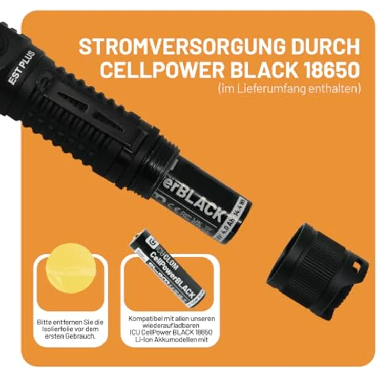 icuserver ICU CLOM LUMINATOR – LED Taschenlampe mit Powerbank-Funktion, wasserdicht, 1600 Lumen, inkl. CellPower Schwarz 18650 Akku – Bild 4