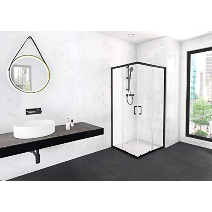 Marwell Factory Duschkabine 90x90x200 cm Eckeinstieg Dusche mit matt schwarzen Aluminiumrahmen Duschabtrennung mit Schiebetür – Bild 2