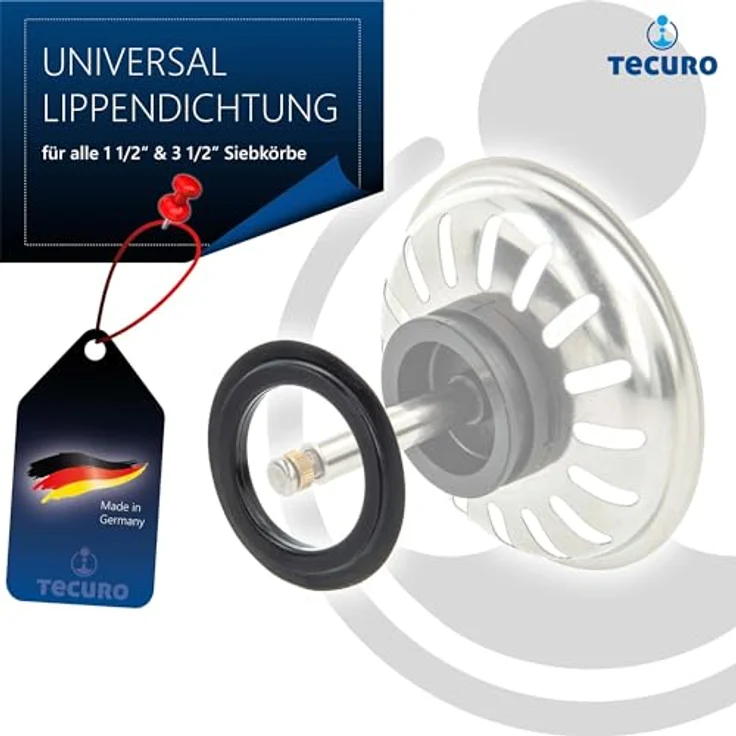tecuro Universal Lippendichtung Ø 43 mm für Siebkörbchen, passend zu 1 1/2 Zoll und 3 1/2 Zoll Siebkorbventilen, schwarz, Made in Germany – Bild 3