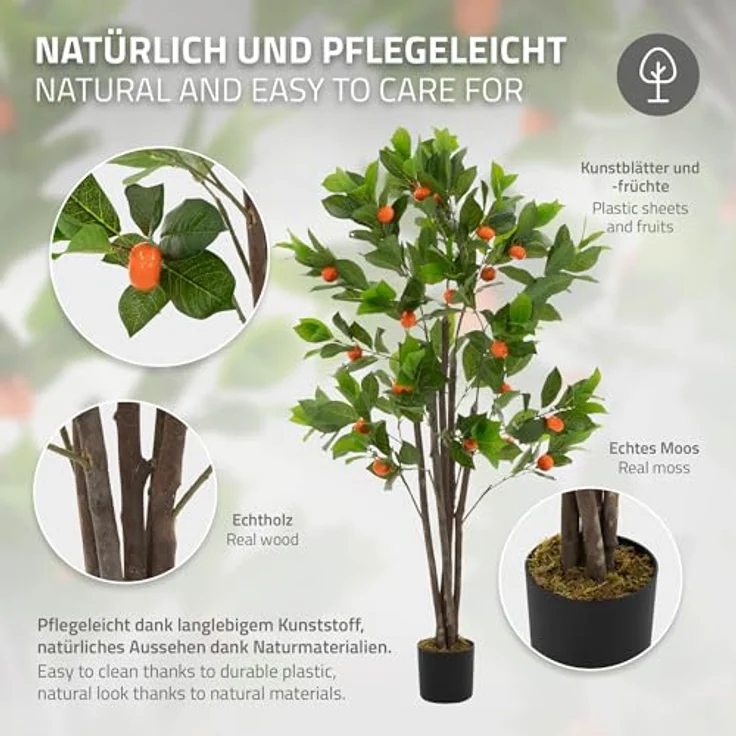 ML DESIGN Künstlicher Orangenbaum 130 cm, naturgetreu mit Orangen, Pflegeleichte Kunstpflanze im schwarzen Topf für Innen & Außen – Bild 3