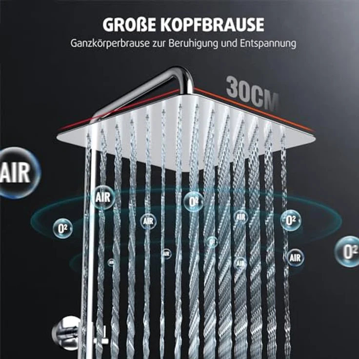 Rainsworth Duschsystem 3 Funktionen, Höhe 126 cm, Set, eckig Regenduschset mit Kopfbrause 20x20cm für Badezimmer, Chrom - Preisvergleich – Bild 3