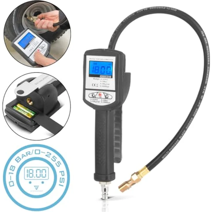 Stahlwerk Digitale Druckluft-Reifenfüllpistole DRP-18 ST, Messbereich 0-18 Bar, LCD-Display, ergonomisches Design, 590 mm Füllschlauch – Bild 2