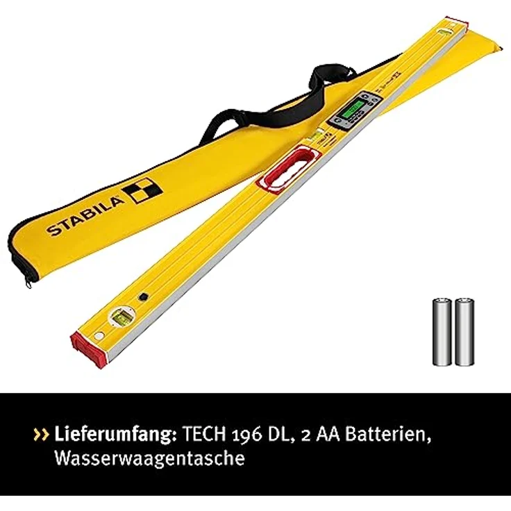 STABILA Elektronik-Wasserwaage TECH 196 DL - digitale Wasserwaage wasser- und staubdicht nach IP 67, 2 Digital-Displays, kalibrationsfrei mit Tasche, 122 cm – Bild 2