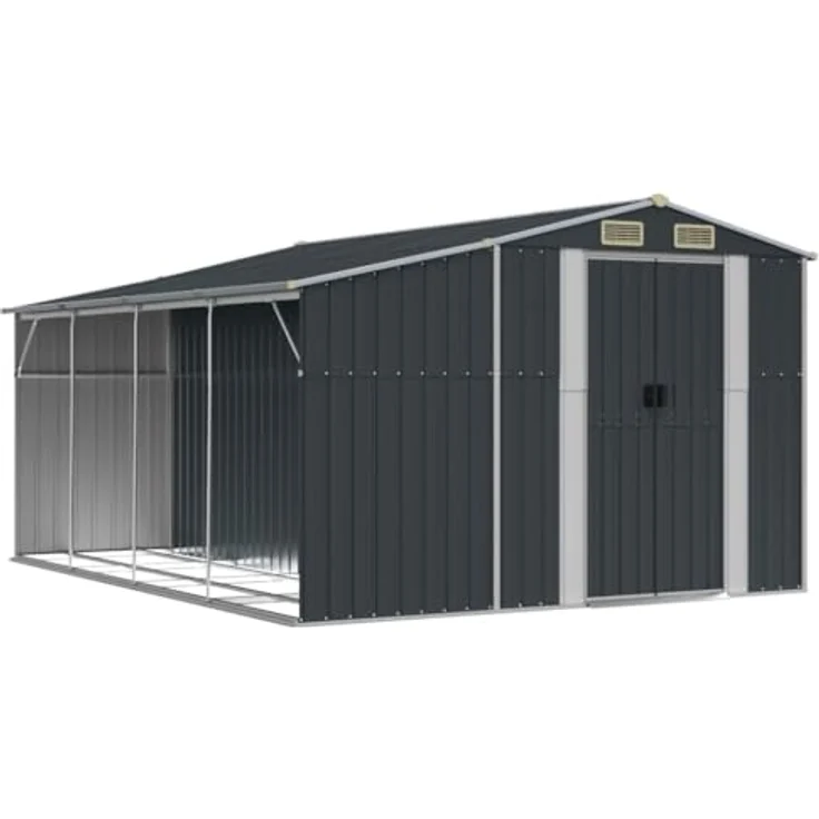 vidaXL Gerätehaus, Gartenhaus mit Schrägdach Griffe, Gartenschuppen Schuppen mit Stauraum, Geräteschuppen Metallschuppen, Anthrazit 277x365,5x179 cm Verzinkter Stahl – Bild 1