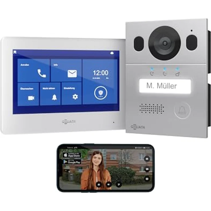 Goliath Intercom Basic Line, 2-Draht Video-Türsprechanlage mit FullHD und App-Anbindung, Weiß/Silber – Bild 1