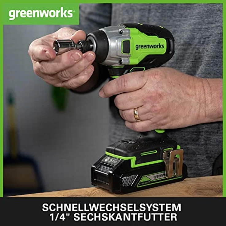 Greenworks Akku- u. Bohrschrauber GD24ID Li-Ion 24V 300 N.m Drehmoment 2800 Umdrehungen Min 6,35mm S – Bild 4