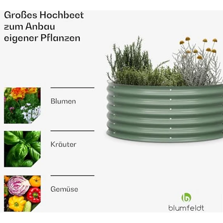 Blumfeldt High Grow Half Circle Hochbeet - Ergonomisches 200-l-Hochbeet aus Metall, Rostfreier Galvalume-Stahl, 43 cm Höhe, Einfache Montage, Frostsicher, Dunkles Moosgrün – Bild 4