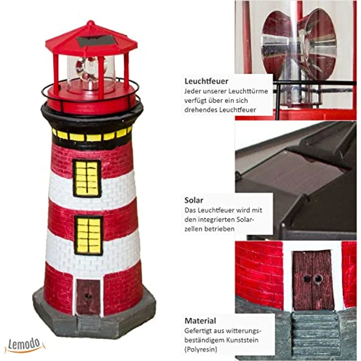 Beach & Pool Solar-Leuchtturm, rot/weiß, 82 cm – Bild 4