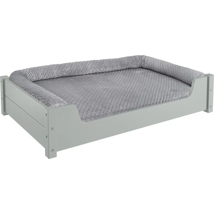 ERST-HOLZ Tierbett Luxuriöses Haustierbett 100x60 cm Kiefer grau, mit Rollrost und Matratze