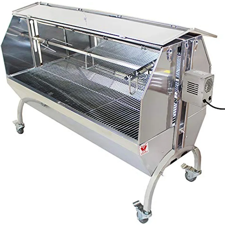 Beeketal 'BSGW-150G' Profi Spanferkelgrill mit Abdeckung, mobiler Spießgrill mit Grillmotor und höhenverstellbarem Drehspieß, stabile Edelstahl Konstruktion mit 4 bremsbaren 360° Grad Rollen