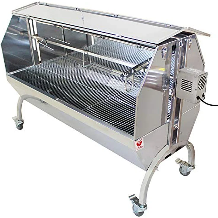 Beeketal 'BSGW-150G' Profi Spanferkelgrill mit Abdeckung, mobiler Spießgrill mit Grillmotor und höhenverstellbarem Drehspieß, stabile Edelstahl Konstruktion mit 4 bremsbaren 360° Grad Rollen – Bild 1