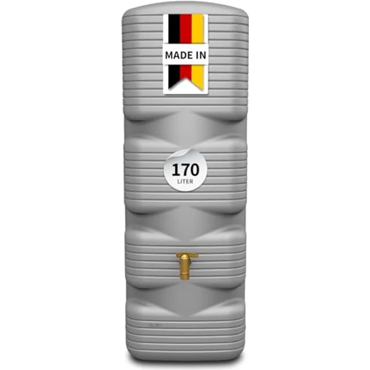 4rain Quadro Regentonne 170 Liter betongrau - Wandtank, Wasserbehälter mit flexiblen Wasseranschlüssen und nachhaltiger Herstellung – Bild 1