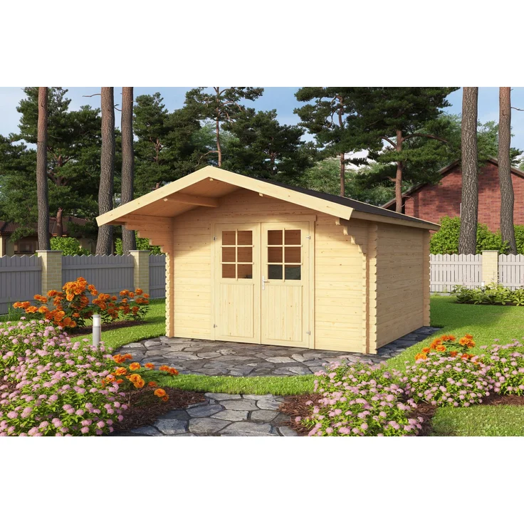 Nordic Holz Gartenhaus Viljandi 34, 339,7x445 cm, großes Vordach, aus nordischer Fichte, 34 mm Wandstärke, mehrere Farben erhältlich