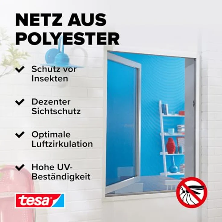 tesa Insect Stop COMFORT Fliegengitter für Fenster - Insektenschutz mit Klettband selbstklebend - Fliegen Netz ohne Bohren - weiß (leichter sichtschutz), 130 cm x 150 cm – Bild 5