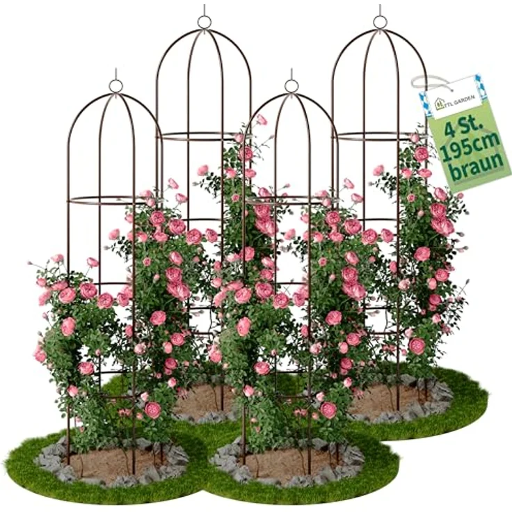 TTL Garden Obelisk Rankhilfe XL, 4er Set aus rostfreiem braunem Metall, 195 cm hoch, 40 cm Ø, für Kletterpflanzen und Rosen, pulverbeschichteter Stahl – Bild 1