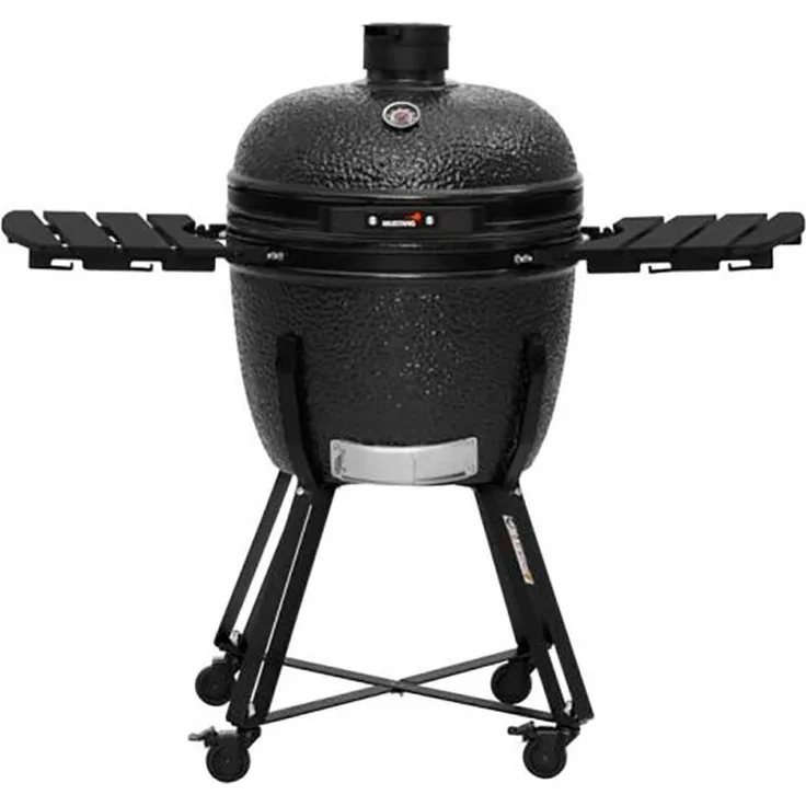 Mustang Kamado XL Holzkohlegrill, keramischer Grill mit Edelstahlrost und klappbaren Bambusseitenablagen, schwarz, L 133 × T 81 × H 113 cm