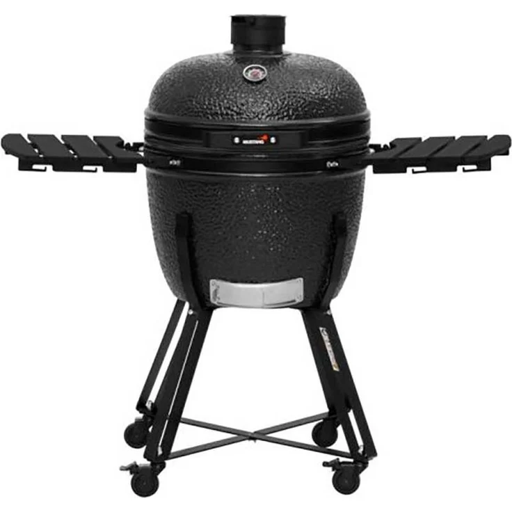 Mustang Kamado XL Holzkohlegrill, keramischer Grill mit Edelstahlrost und klappbaren Bambusseitenablagen, schwarz, L 133 × T 81 × H 113 cm