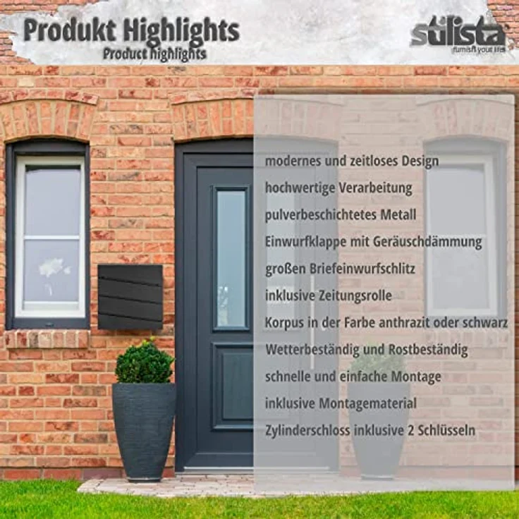 STILISTA Wandbriefkasten 370x370x110 Anthrazit-Edelstahl Köln – Bild 6