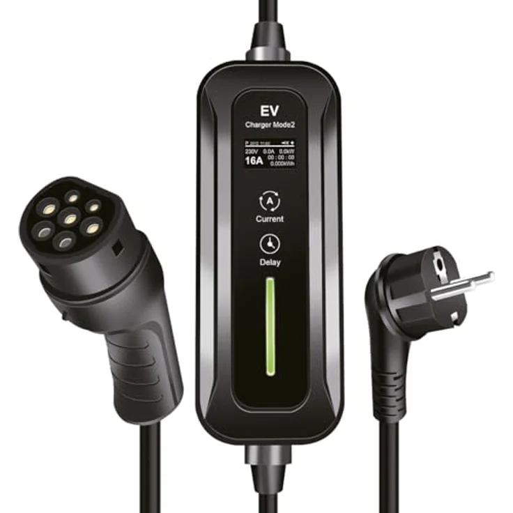 Logilink Mobile EV-Ladestation für Elektro-Autos, 1-phasig, 16 A, bis 3,6 kW, 5 m, IP67, schwarz – Bild 1