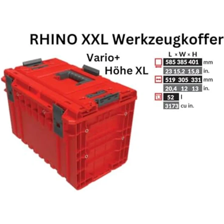 Toolbrothers Werkzeugkoffer RHINO XXL ULTRA Vario+ Höhe XL 52 l IP66 + herausnehmbare Trennwände, ultrabeständiger Kunststoff, stapelbar, viel Stauraum, schwarz – Bild 5