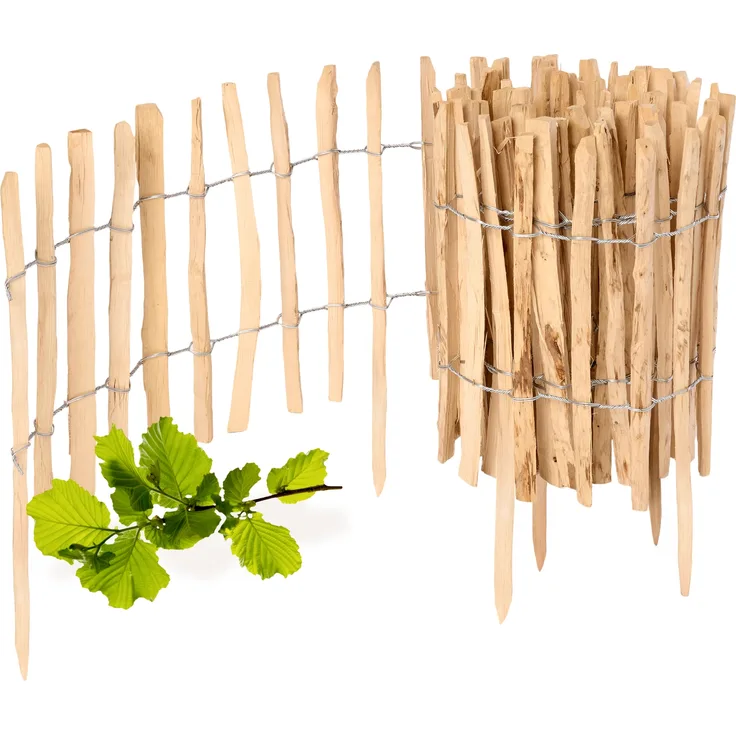 Garronda Gartenzaun GD-0156, Haselnuss Holz Staketenzaun 35 cm x 500 cm, robust für Beeteinfassung