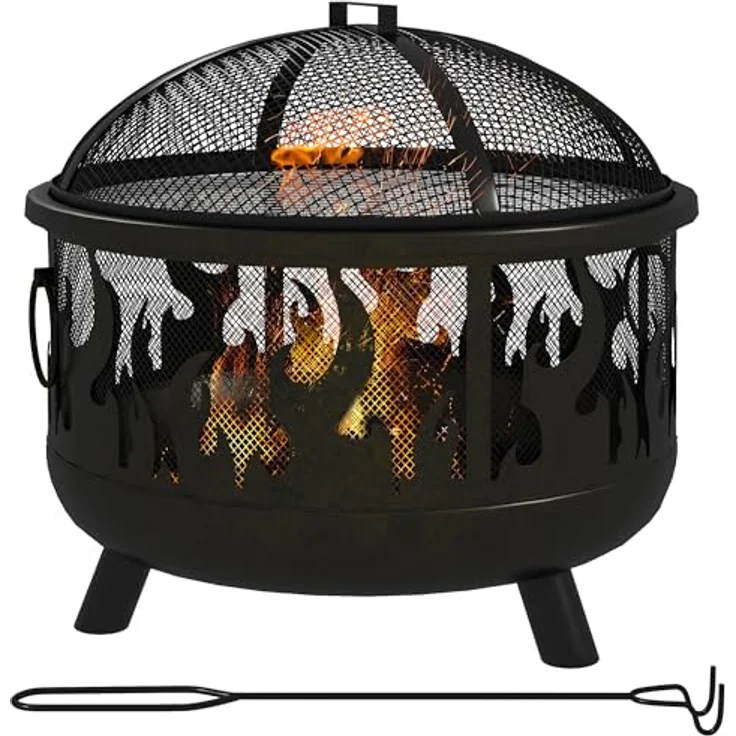 Outsunny 2-in-1 Feuerschale Feuerkorb Feuerstelle mit Funkenschutz Grillrost für Garten BBQ Metall Schwarz Ø61 x 55 cm: Tests, Infos & Preisvergleich