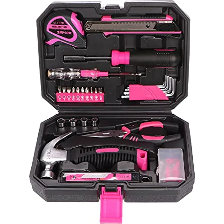 Sixtol Werkzeugkoffer HOME PINK, 66-teiliges Haushaltswerkzeugset in Rosa