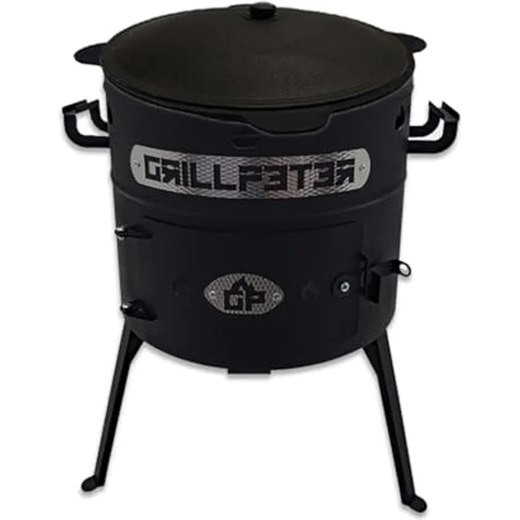 Grillpeter Utschak Set Nurlan D40cm mit Kasan 10L mit Abdeckhaube, Stahl 1,5mm feuerfest lackiert, traditionelles Kochen aus Mittelasien, Gusseisen Kazan 10L, robuste Abdeckhaube – Bild 3