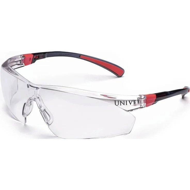 UNIVET 506 UP Schutzbrille, ergonomische Allrounder mit Anti-Kratz und Anti-Beschlag Beschichtung, Bügel schwarz/rot