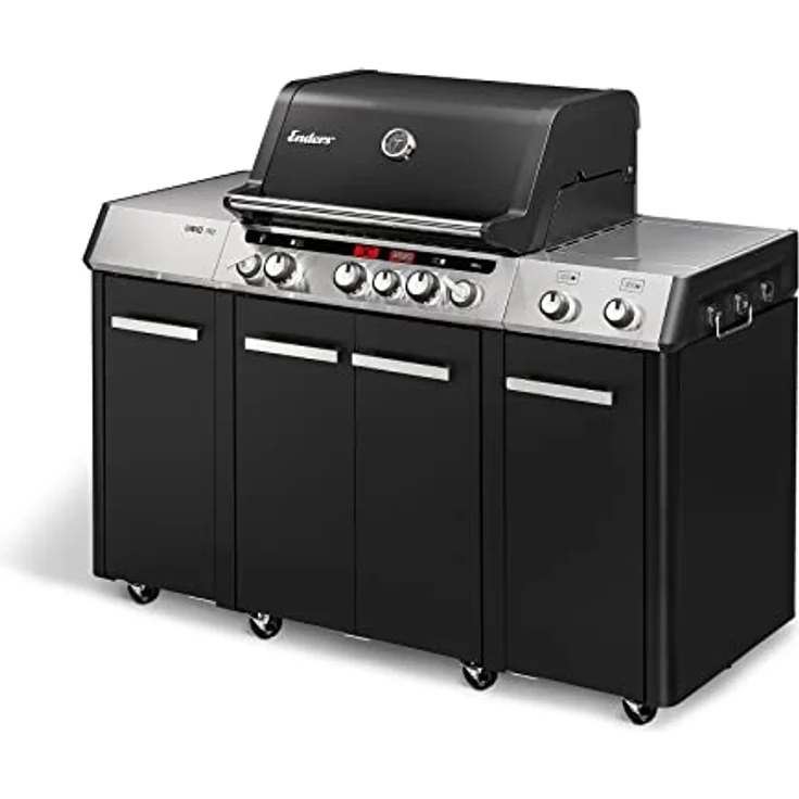 Enders Uniq PRO 3 IK Kitchen Cruster Gasgrill mit Dual-Seitenkocher, 800 °C Turbo Zone, Simple Clean, Gusseisen-Kochrost - Outdoor-Küche, schwarz – Bild 2