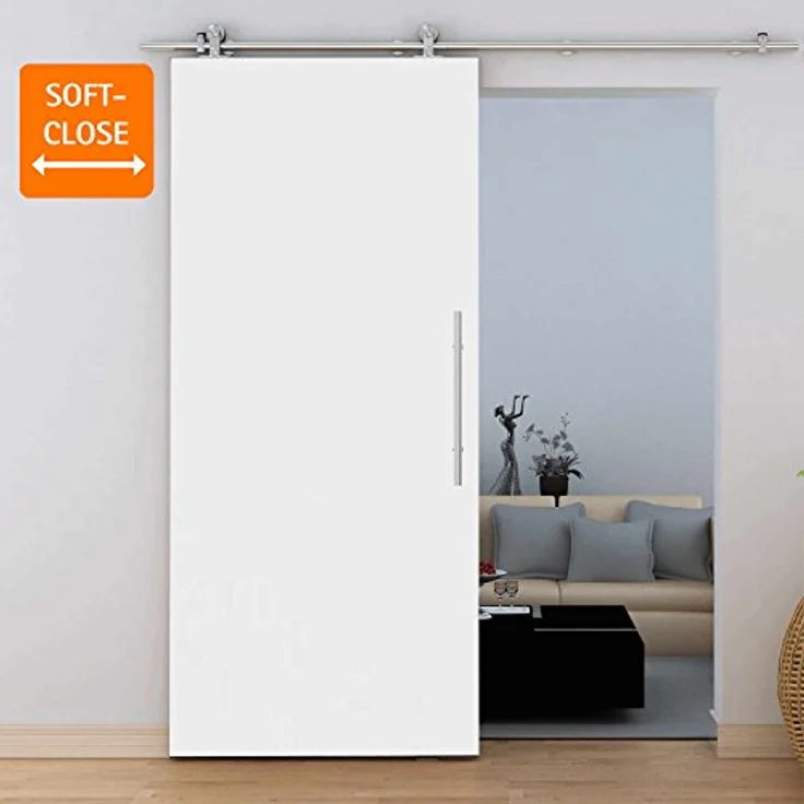 inova Holz-Schiebetür Komplettset Weiß 900x2065mm Vollspan Holz-Tür, Lauf-Schiene, Schiebetür-Beschlag Soft-Close Star – Bild 2